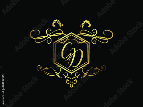 GD initial letter luxury monogram logo,elegant ornamen jewelry, emblem of love shape heart