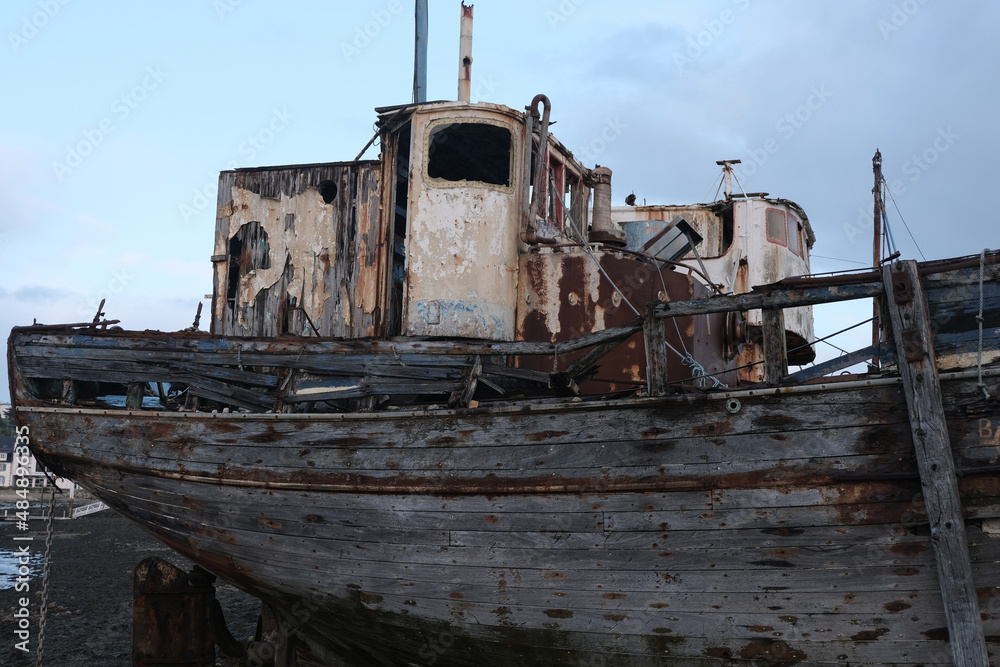 Abandoned boats that have been worn out by time. Camaret-sur-Mer, France.