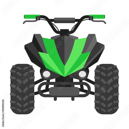 Quad bike in green color and front view photo