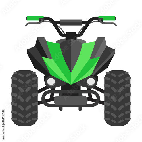 Quad bike in green color and front view