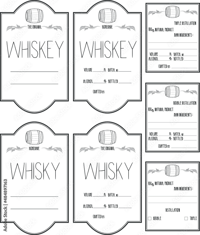 Whiskey label template. Irish whiskey bottle vectors. Vintage whiskey ...