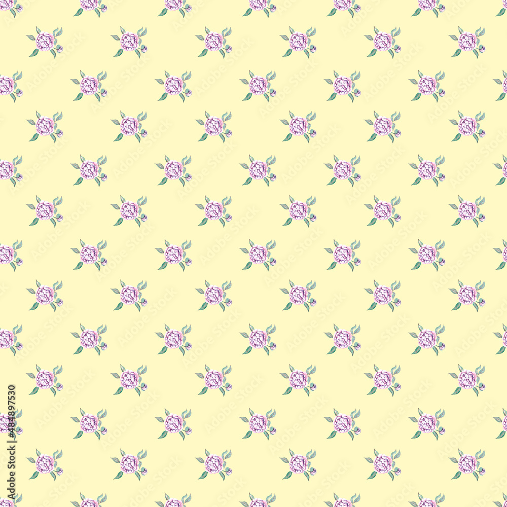 Watercolor pattern with small flowers on a yellow background