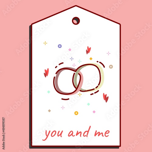 tag Design template with wedding rings for holiday decoration. previous illustration. love concept. Price tag happy valentines day. Template for decoration.
