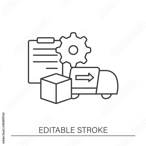 Purchase orders line icon. Delivery by truck. Business automation concept.Isolated vector illustration.Editable stroke