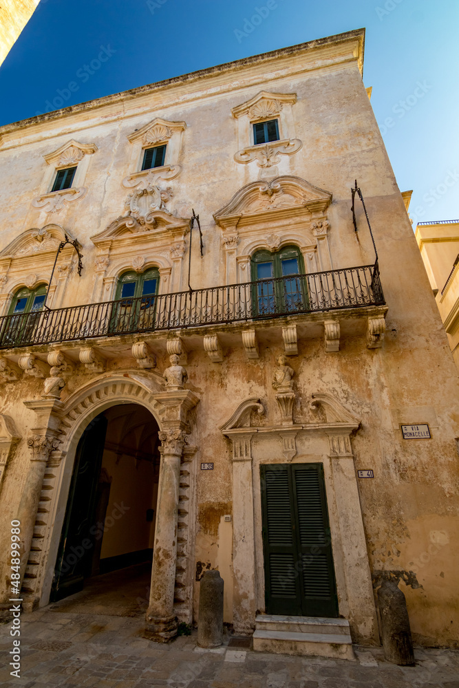 Beautiful building. Gallipoli, Italy, region Apulia, province Lecce (LE) Travel photography, street view, sunny August summer day.