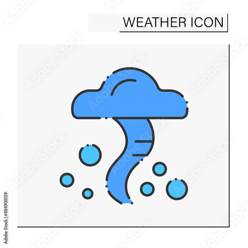 Tornado color icon. Heavy wind. Typhoon. Spiral storm. Windstorm and hurricane.Natural disaster. Weather concept. Isolated vector illustration