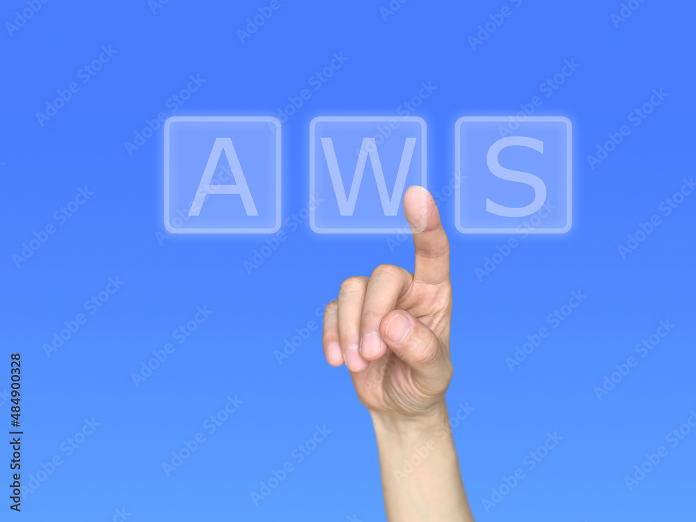 AWSの文字ををタッチする右手 AWSの文字ををタッチする右手