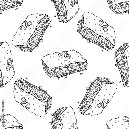 Vector seamless pattern with lasagna. Vector graphics. Vector illustration