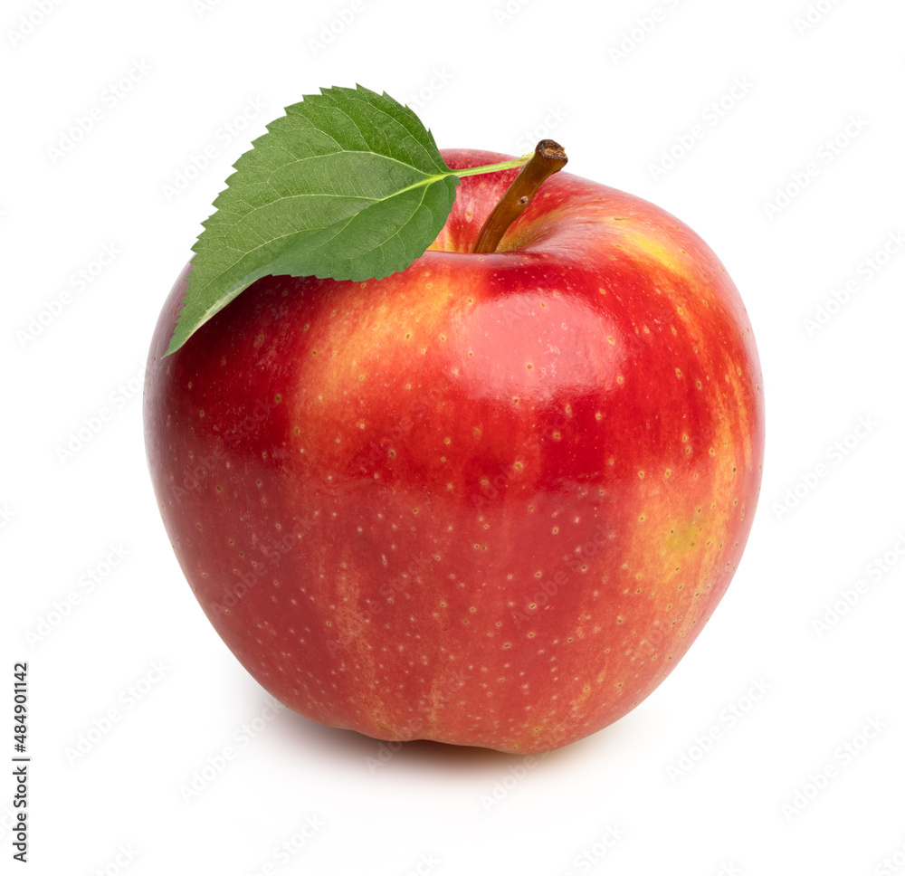 fresh red apple with leaves isolated on white background, cut out.. fresh red apple with leaves isolated on white background, cut out..