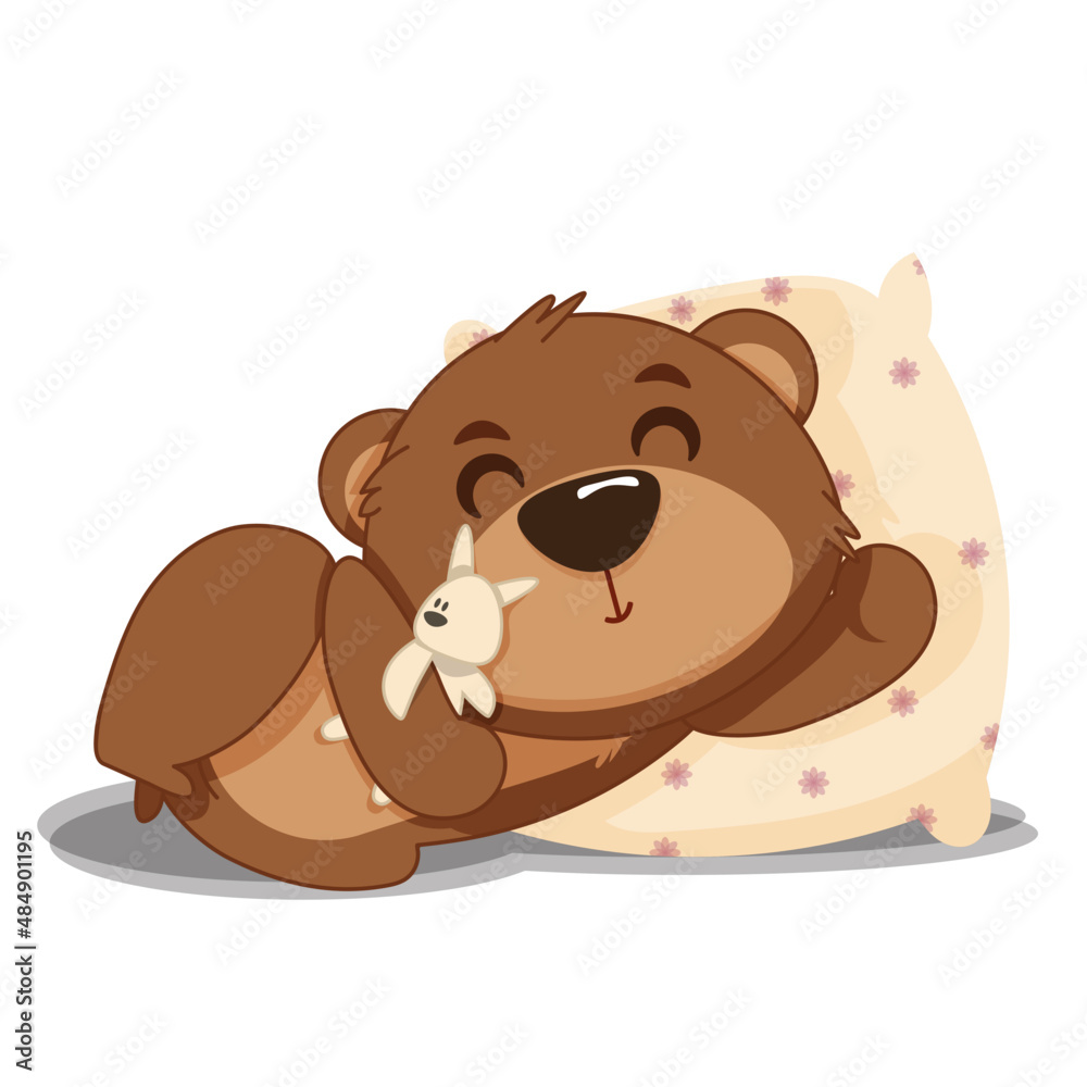 Children's illustration of the character little bear sonya. Sleep. Pillow. A sleepy toy.
Children's illustration of the character little bear sonya. Sleep. Pillow. A sleepy toy.