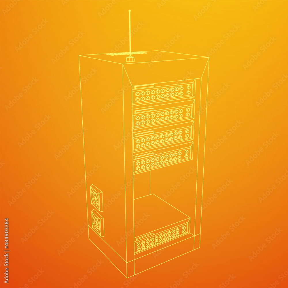 Data network server in cabinet. Diagnostic test in computer room ...