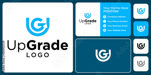 Letter U G monogram upgrade logo design with business card template.