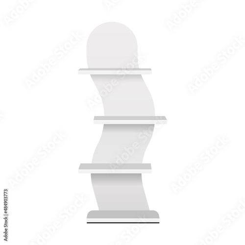 Mockup Cardboard Retail Shelves Floor Display Rack For Supermarket Blank Empty. Mock Up. 3D On White Background Isolated. Ready For Your Design. Product Advertising. Vector EPS10