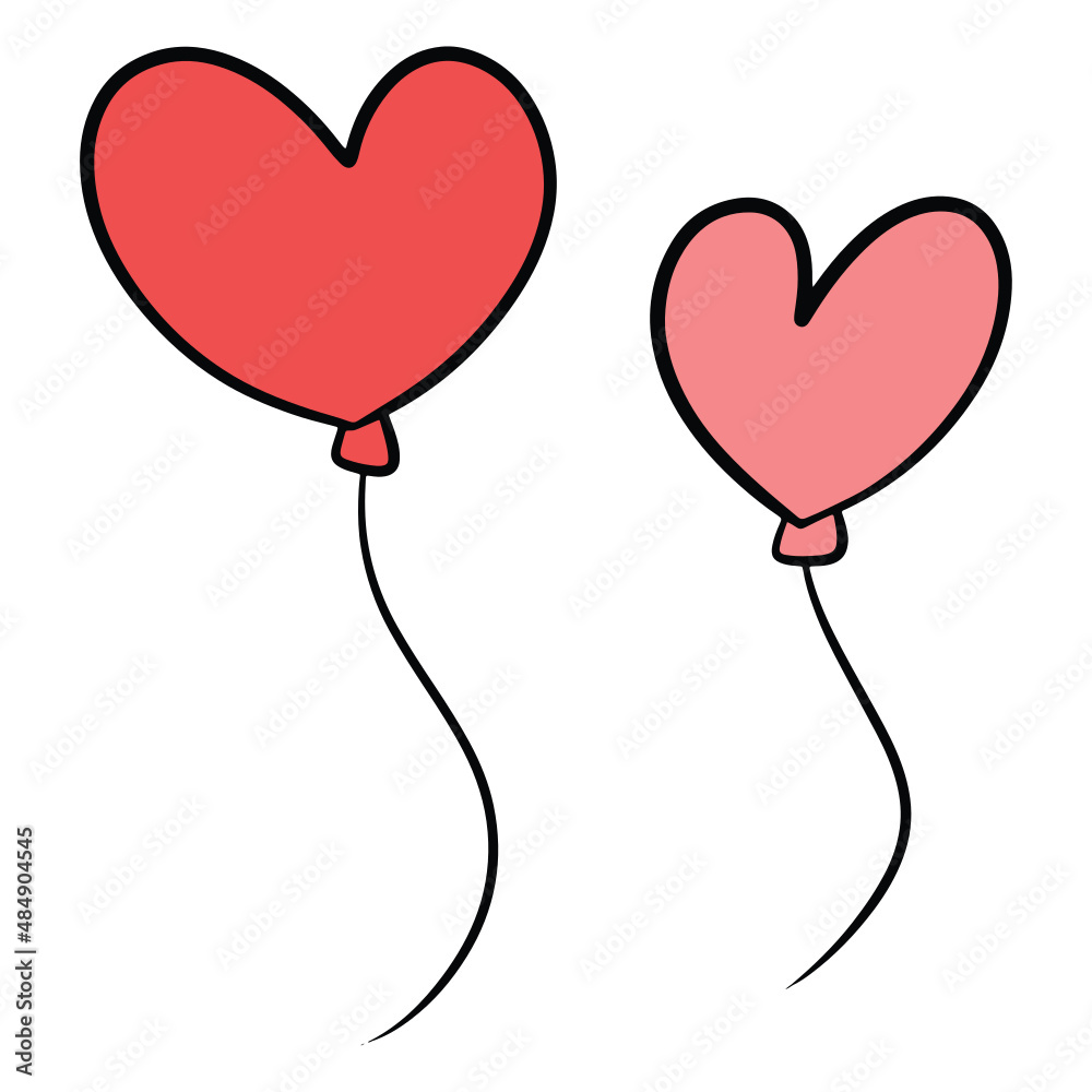 Couple balloon heart shape hand drawn Doodle Flat color design