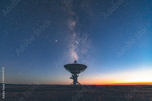 Very Large Array satellite dish under the Milky Way in New Mexico photo