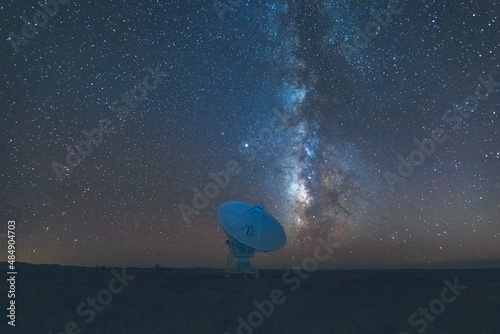 Very Large Array satellite dish under the Milky Way in New Mexico photo
