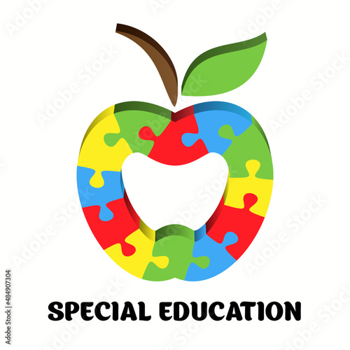 Special education. 3d colorful puzzle apple concept vector