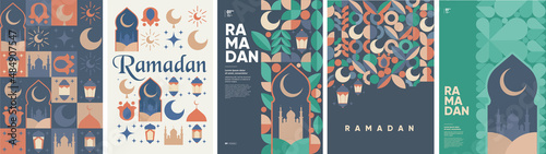 Ramadan Kareem. Islamic greeting card template with ramadan for wallpaper design. Poster, media banner. A set of vector illustrations. photo