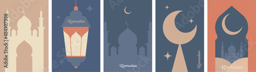 Ramadan Kareem. Islamic greeting card template with ramadan for wallpaper design. Poster, media banner. A set of vector illustrations.