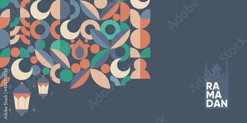 Ramadan Kareem. Mosque. Islamic greeting card template with ramadan for wallpaper design. Poster, media banner. Vector illustration.