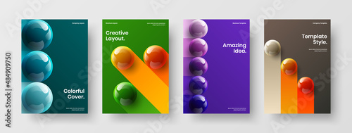 Original realistic balls corporate cover illustration collection. Clean postcard A4 vector design layout composition.