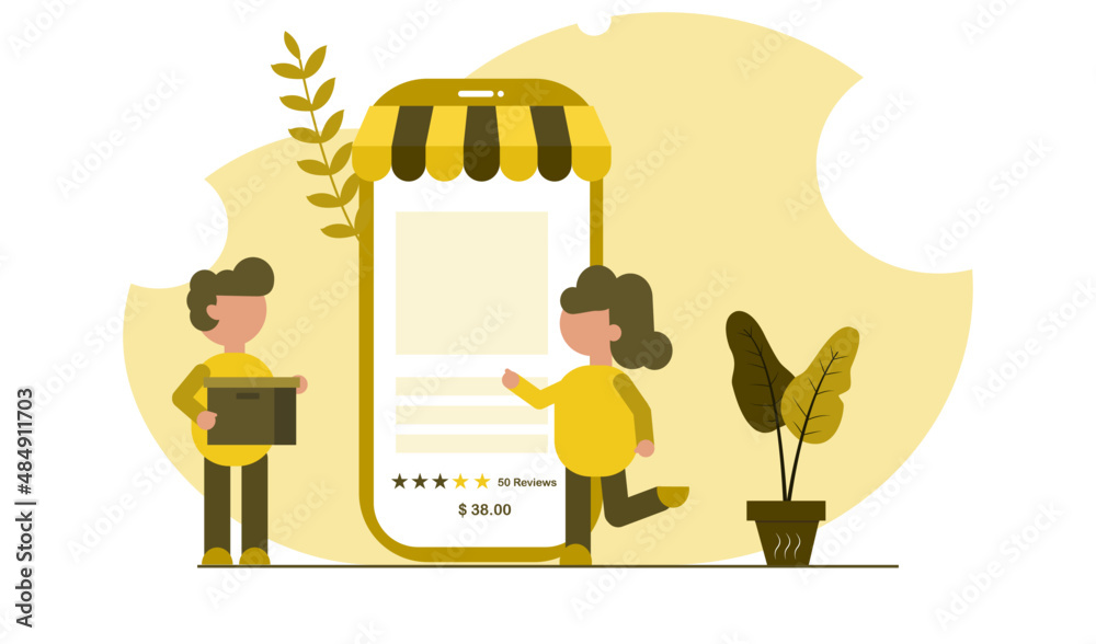 Men and women are shopping online on their mobile phones.  marketing and digital marketing modern illustration