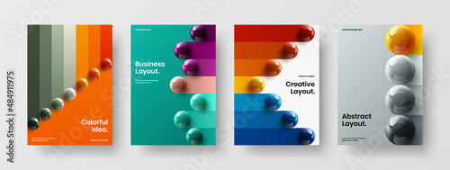 Abstract magazine cover vector design layout bundle. Amazing realistic balls corporate identity concept collection.
