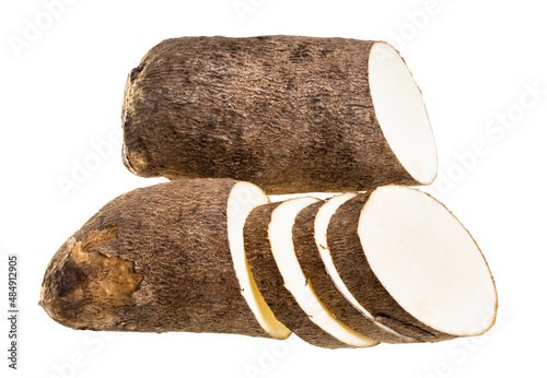 side view of sliced tuber of african yam isolated photo