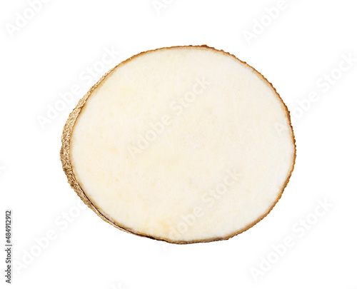 top view of slice of african yam isolated on white