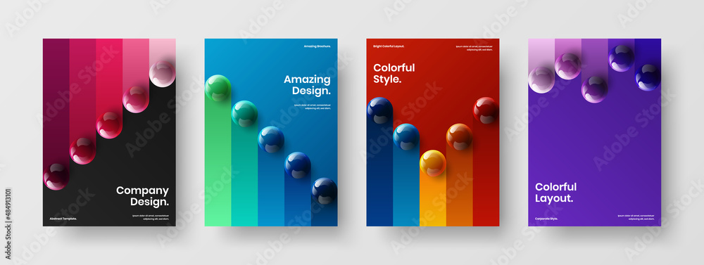 Simple realistic spheres book cover illustration collection. Isolated presentation design vector layout bundle.