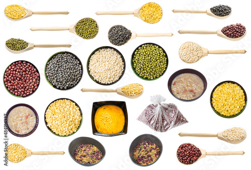 set of various mung beans isolated on white
