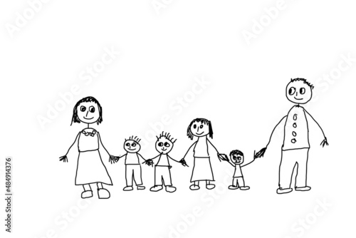Wallpaper Mural Big family drawn by little child. Family of four kids scribble or hand drawing. Parenthood concept. Torontodigital.ca