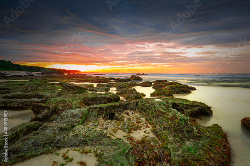 Beautiful sky and wave flow on the beach