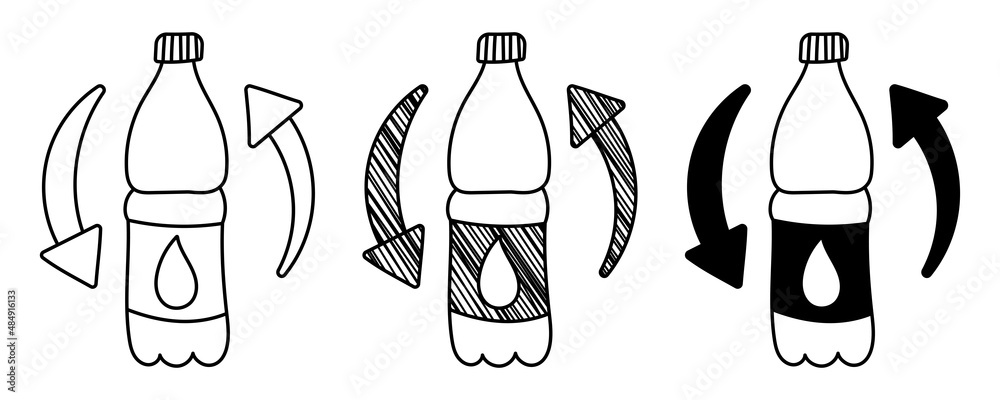 Set of hand drawn vector Plastic bottle in a doodle cartoon style. No Plastic Set of hand drawn vector Plastic bottle in a doodle cartoon style. No Plastic