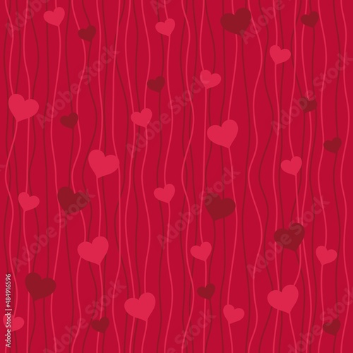 Valentine background - red hearts on burgundy background, seamless pattern