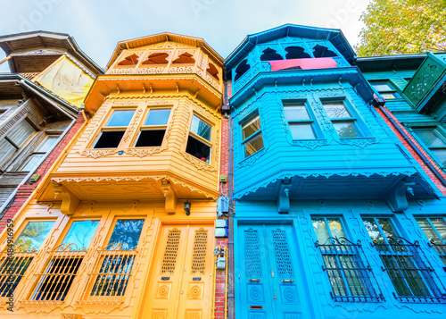 View of colorful buildings in Kuzguncuk. Kuzguncuk is a neighborhood in the Uskudar district in Istanbul, Turkey. photo