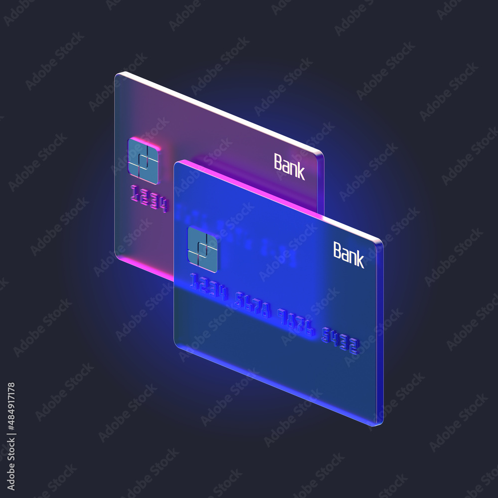 Glass Credit Card isolated on a dark background. Minimal design, isometric 3D illustration for online store. Glass Credit Card isolated on a dark background. Minimal design, isometric 3D illustration for online store.