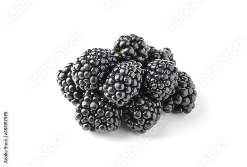 Schilderij op canvas handful of fresh tasty blackberries isolated on white background