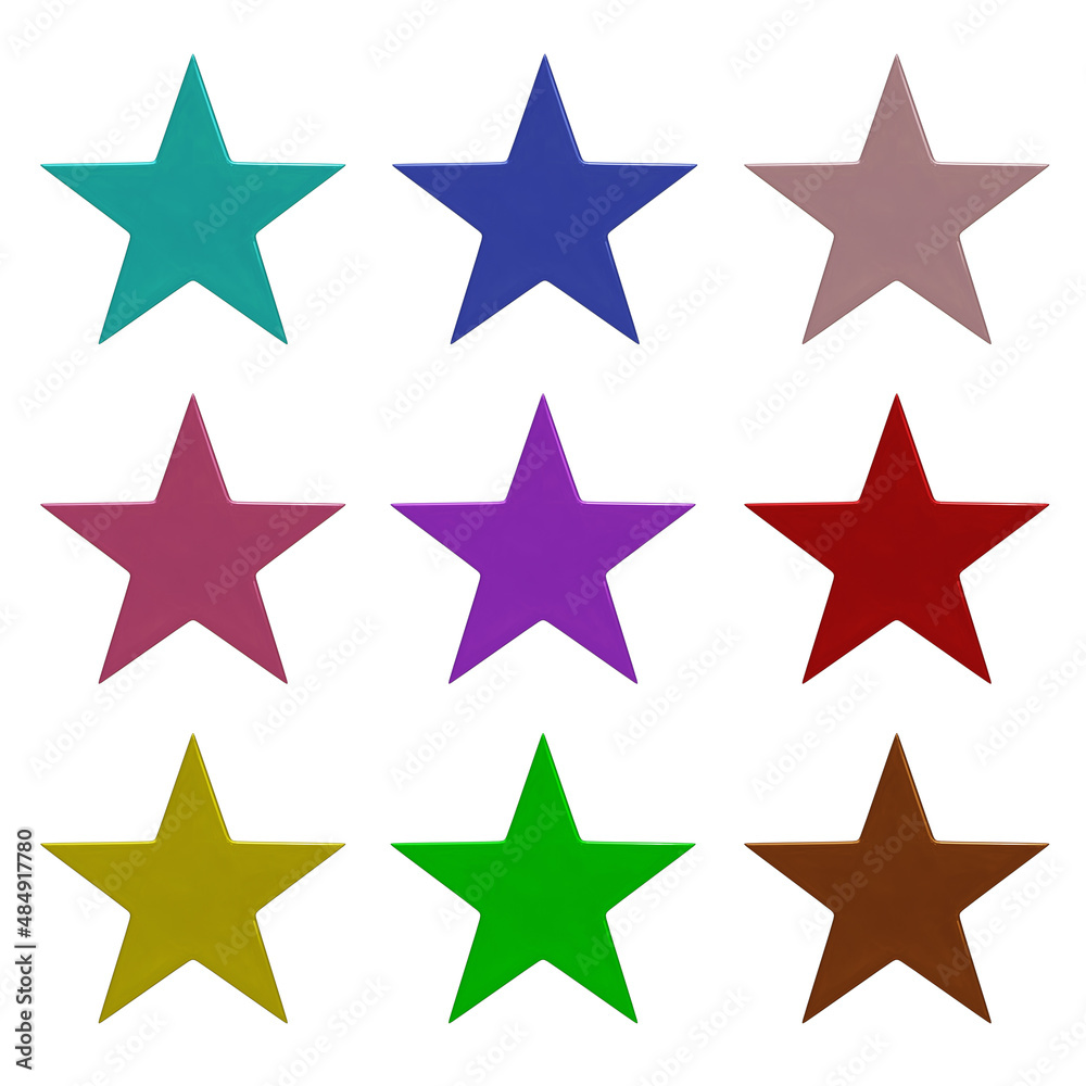 Set of stars colorful isolated on white background.3D rendering Set of stars colorful isolated on white background.3D rendering