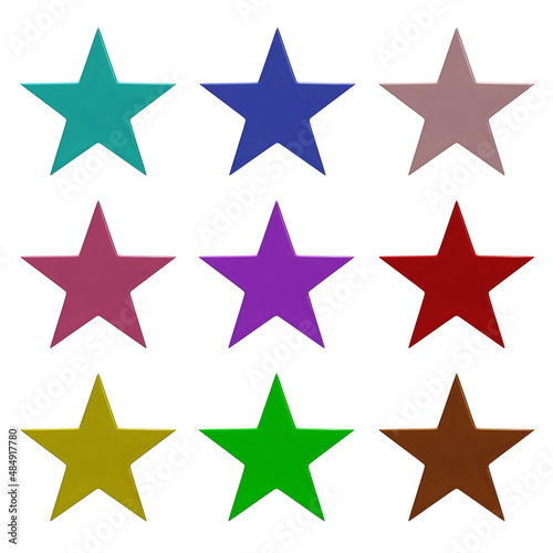 Set of stars colorful isolated on white background.3D rendering
