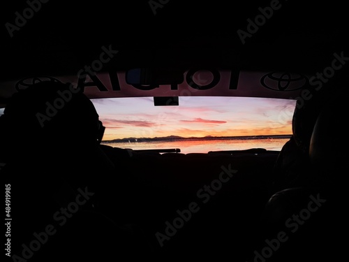 Sunset in Uyuni saltflats photo
