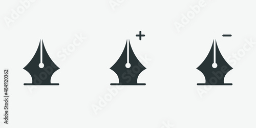pen tool vector icon set. art, drawing, graphic, designer, write, nib, ink isolated symbol
