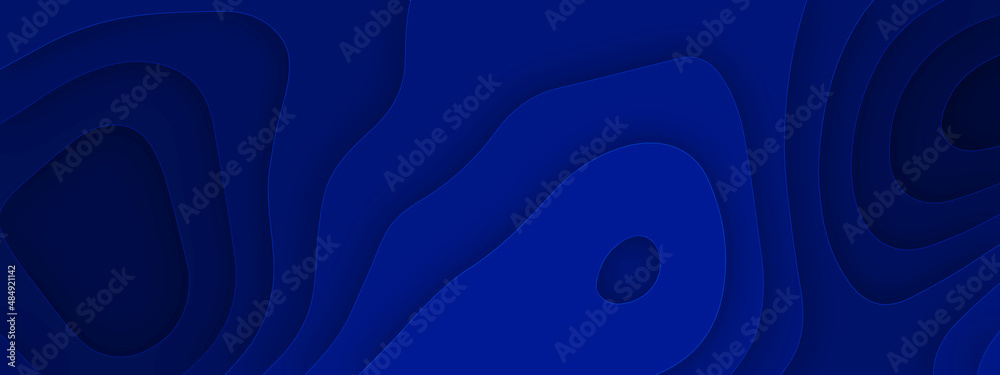 Dark blue gradient 3d papercut topography map relief. Papercut multi layers 3D color texture vector background. Abstract topography concept design or flowing liquid illustration for website template.