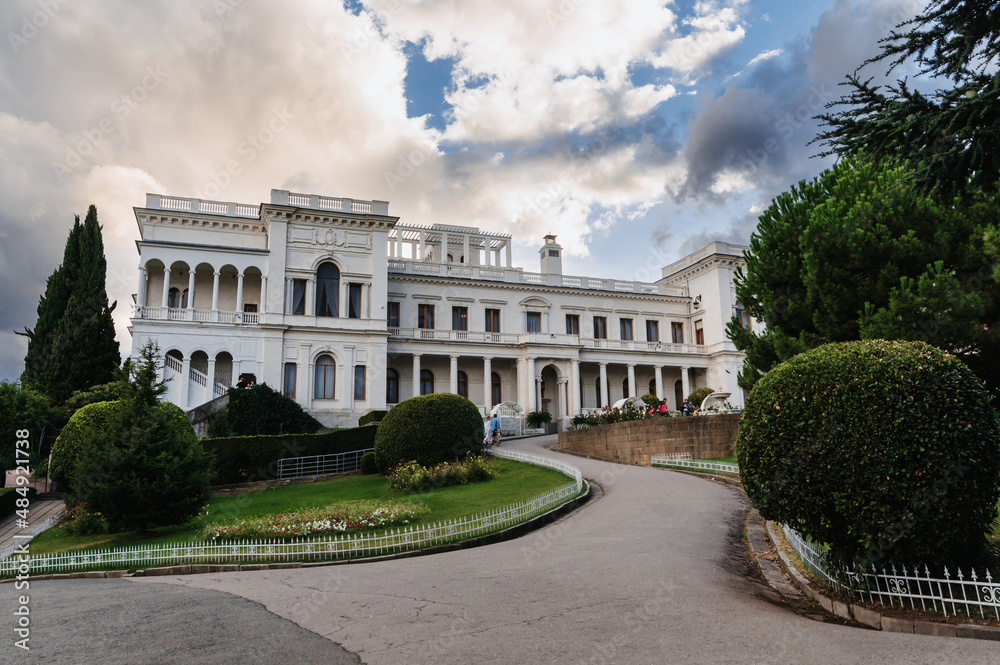 Exterior of the Livadia Palace in Yalta in Crimea with a beautiful garden in summer