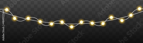 Golden Xmas glowing garland, Christmas Light bulbs
