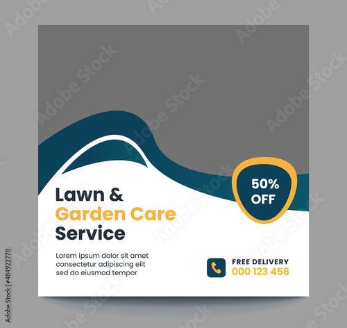 Agricultural and Farming care Services social media banner design or organic farm square template. Easy suitable for social media post, flyers, web, landscape,  agro industry and gardening.