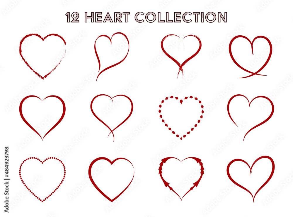 Red heart collection icon, love symbol, isolated on white background, vector illustration.