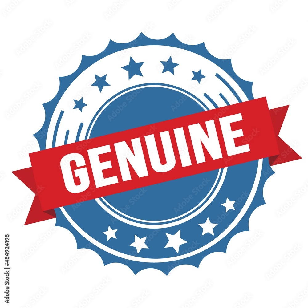 GENUINE text on red blue ribbon stamp. GENUINE text on red blue ribbon stamp.