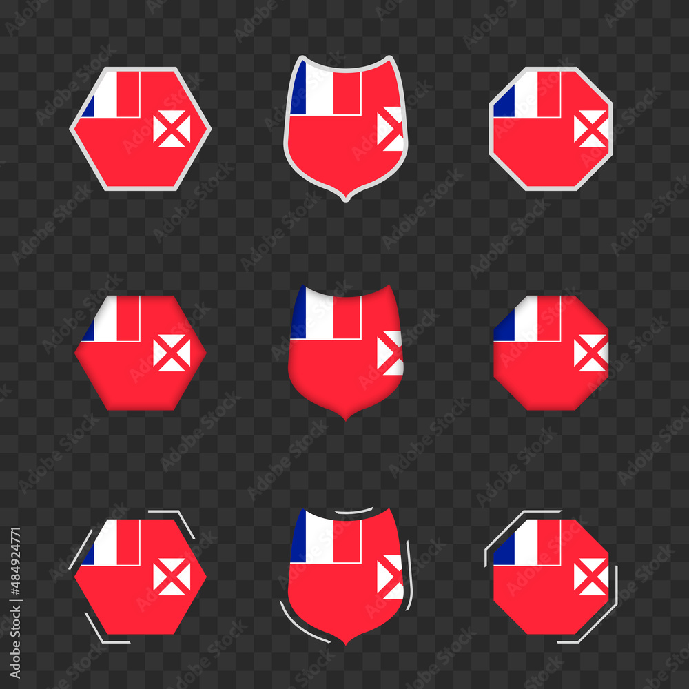 National symbols of Wallis and Futuna on a dark transparent background, vector flags of Wallis and Futuna. National symbols of Wallis and Futuna on a dark transparent background, vector flags of Wallis and Futuna.