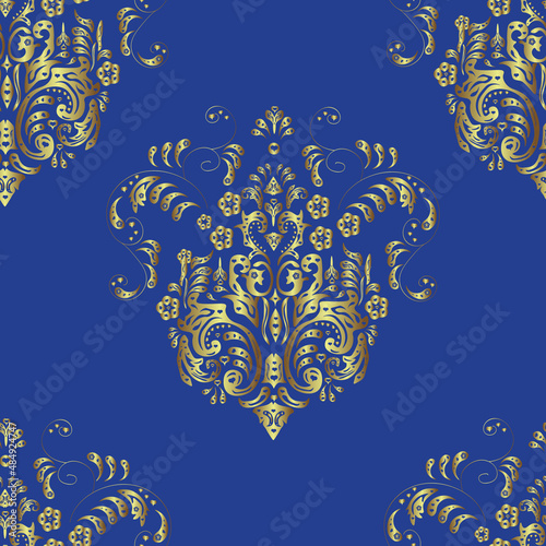 seamless vintage pattern with golden elements on colorfil background photo